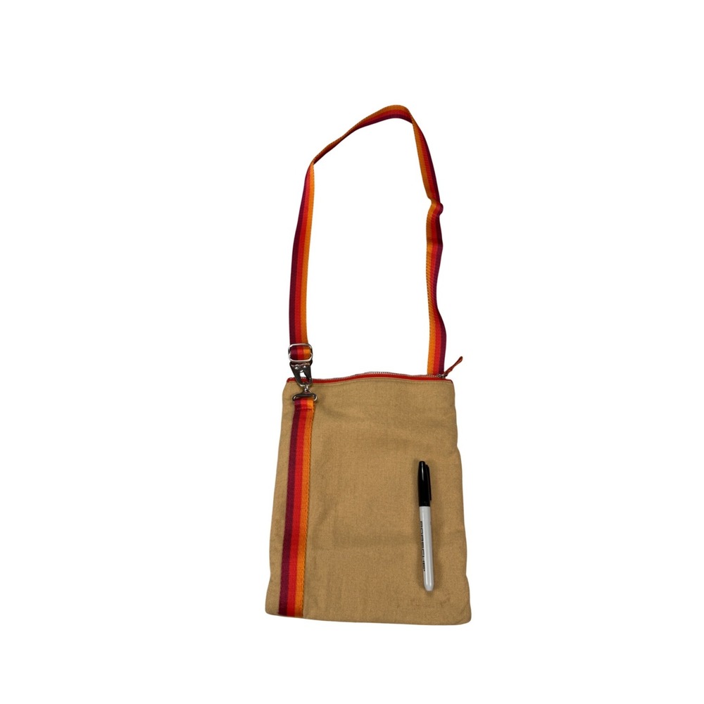 GAP Khaki Tan Wool Blend Crossbody Bag Striped Rainbow‎ Strap